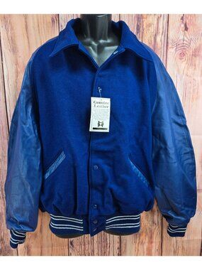 Rock Creek Varsity Jacket XL Navy Wool Leather Letterman NWT Deadstock